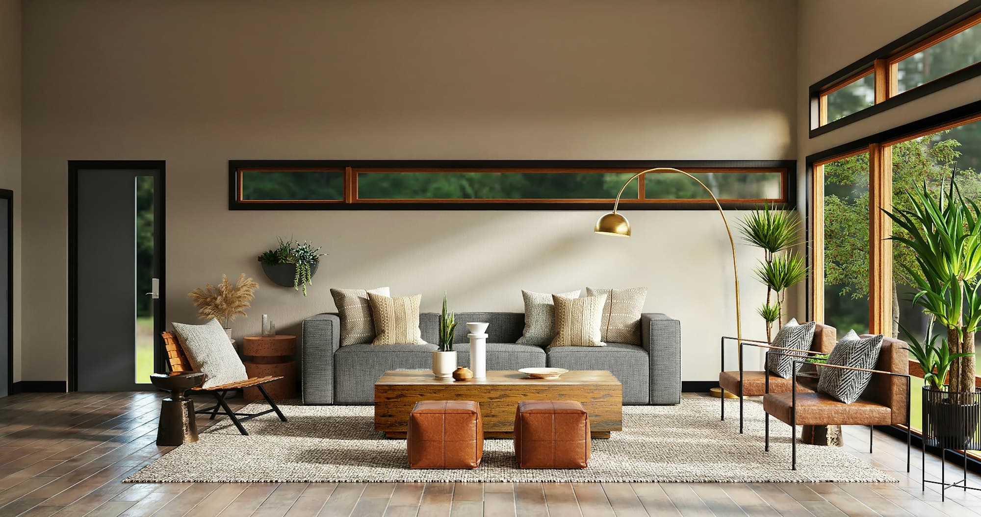 Open-plan living and dining space in a completed residential project
