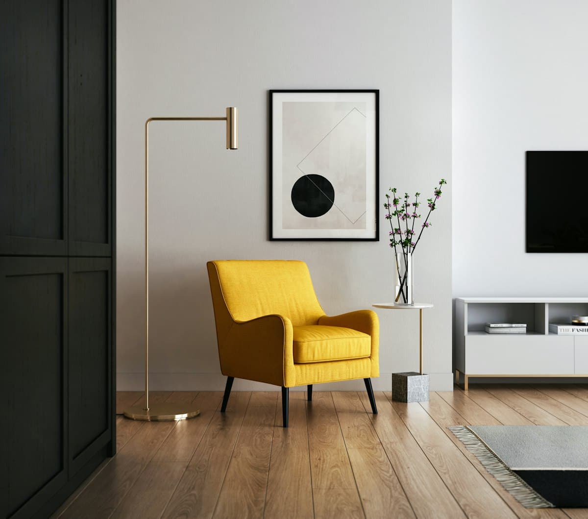 Close detail of decor styling on a console table